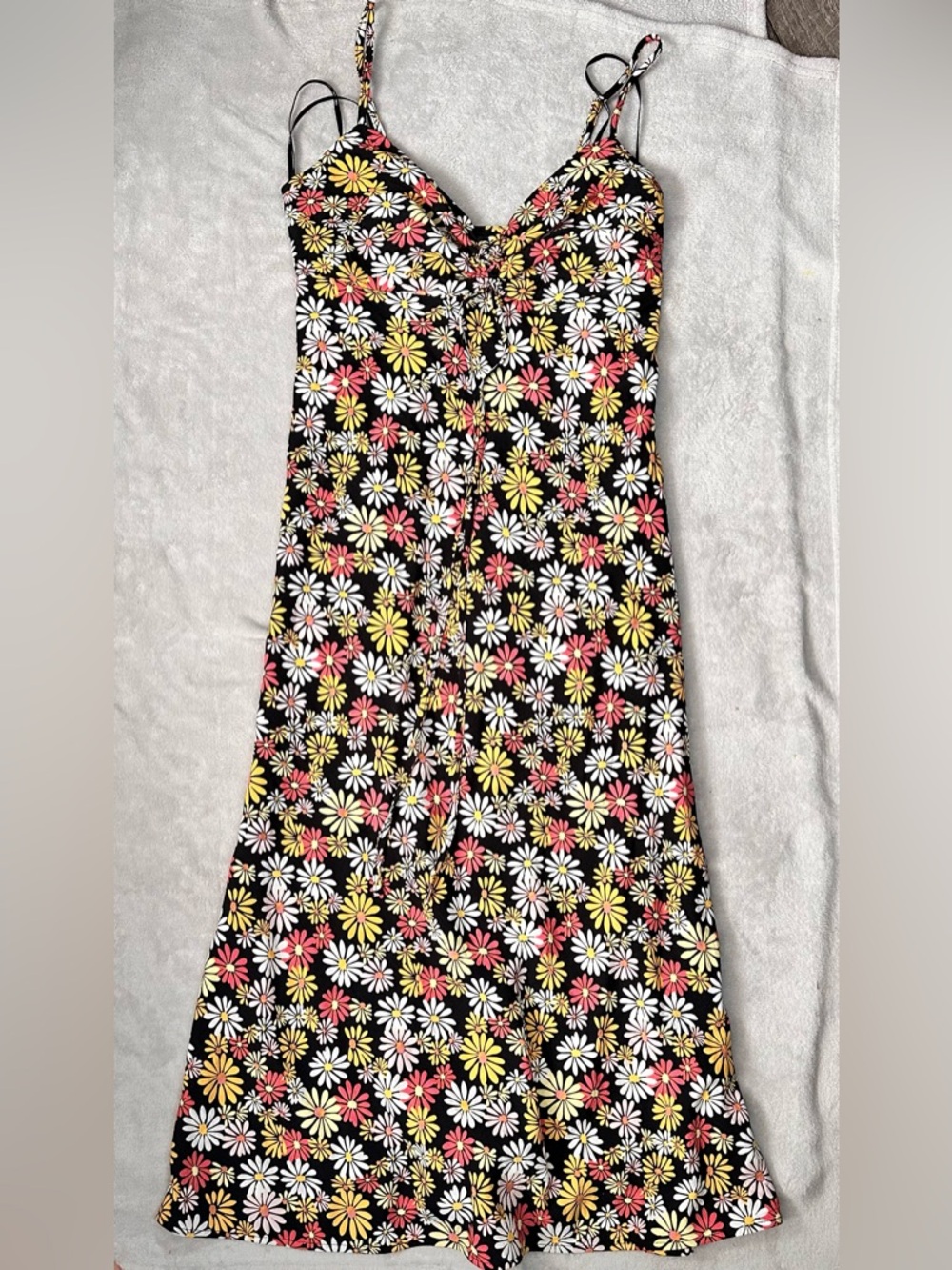 Forever 21 Black Maxi Slip Skirt with White, Yellow & Pink Daisies